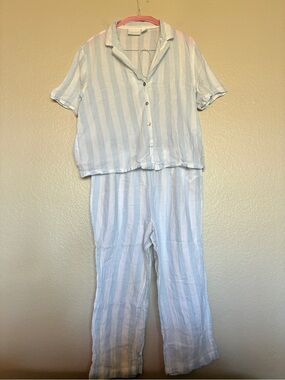 Cynthia Rowley 100% Cotton Light Blue & White Vertical Striped Pajama Set Size M
